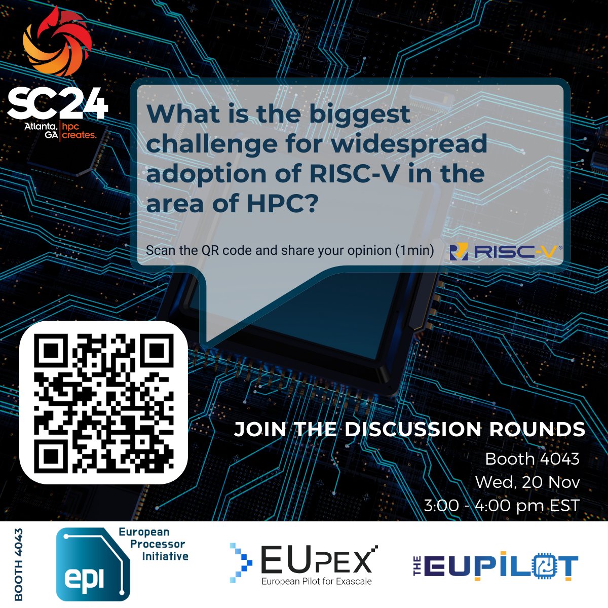 Just a few more days to #SC24! Join us on booth 4043 with our colleagues from @EUPEX_pilot and @pilot_euproject to participate in various discussions and Question of the Day!